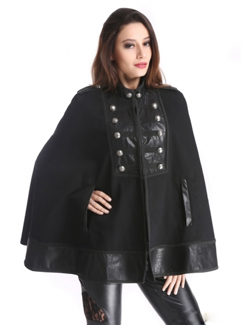 Black Retro Palace Style Gothic Double-Breasted Womens Cloak