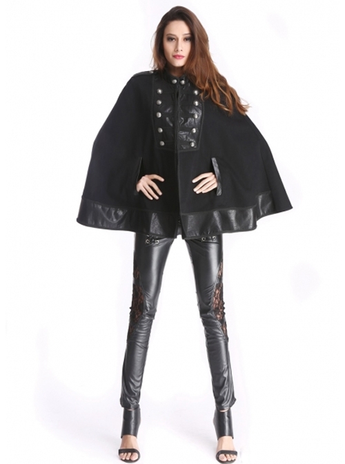 Black Retro Palace Style Gothic Double-Breasted Womens Cloak
