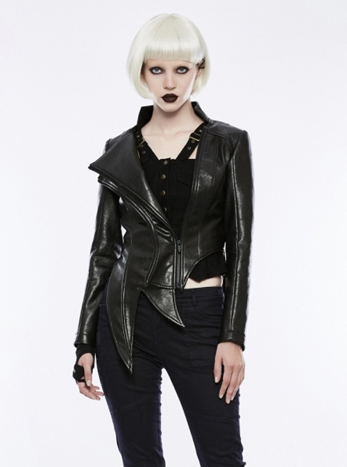 Gothic Black Punk Women's Irregular Shaped PU Leather Jacket