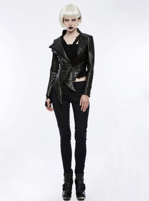 Gothic Black Punk Women's Irregular Shaped PU Leather Jacket