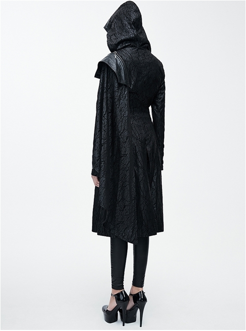 Palace Style Steam Punk Black Hooded Standing Collar Women's Medium Length Coat