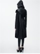 Palace Style Steam Punk Black Hooded Standing Collar Women's Medium Length Coat
