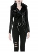 Punk Black Fur Collar Black PU Leather Slim Short Jacket