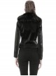 Punk Black Fur Collar Black PU Leather Slim Short Jacket