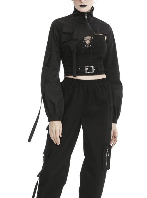 Punk Moto Black Irregular Zip Cape Super Short Jacket