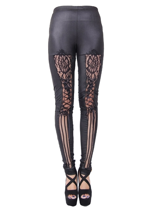 Steampunk Black Lace Lace-up Slim Trousers