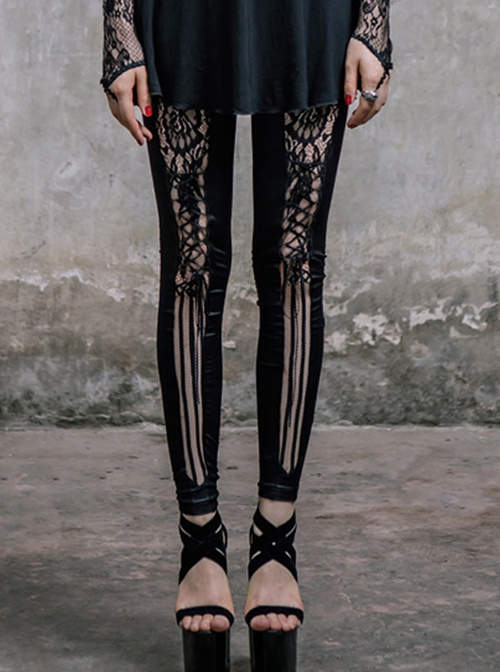 Steampunk Black Lace Lace-up Slim Trousers