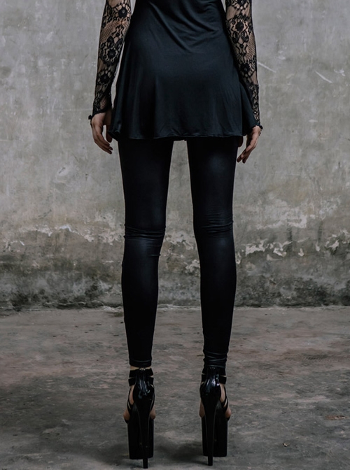 Steampunk Black Lace Lace-up Slim Trousers