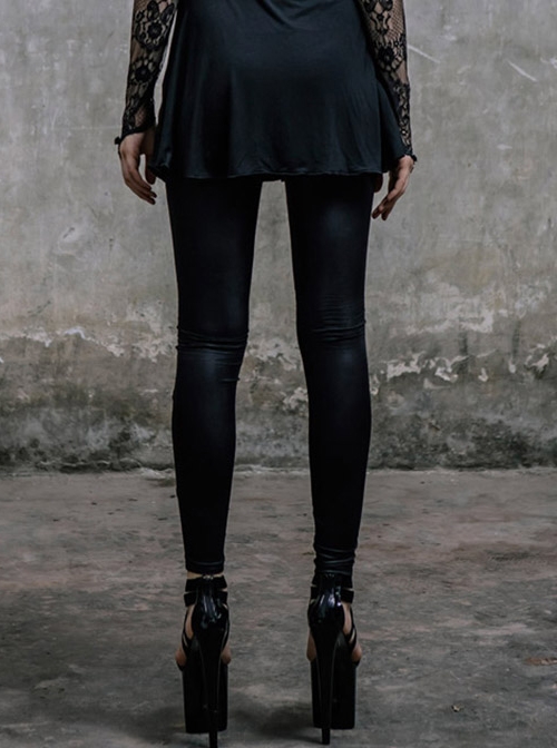 Steampunk Black Lace Lace-up Slim Trousers