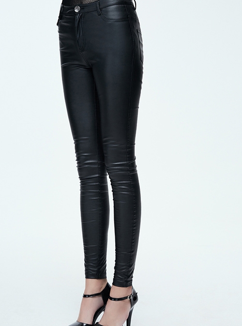 Steampunk Black PU Leather Slim Long Trousers