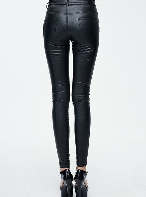 Steampunk Black PU Leather Slim Long Trousers