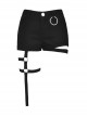 Punk Asymmetric Thigh Strap Black Slim Shorts