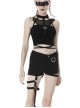 Punk Asymmetric Thigh Strap Black Slim Shorts