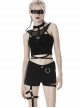 Punk Asymmetric Thigh Strap Black Slim Shorts