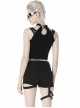 Punk Asymmetric Thigh Strap Black Slim Shorts