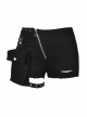 Punk Black Oblique Zipper Irregular Shorts With Side Bag
