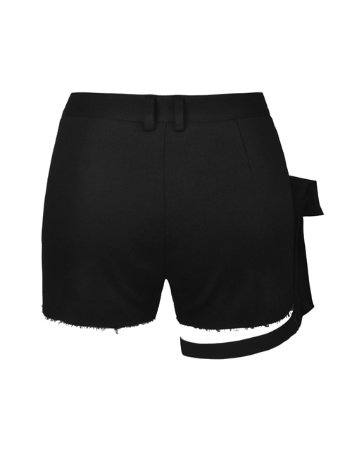 Punk Black Oblique Zipper Irregular Shorts With Side Bag
