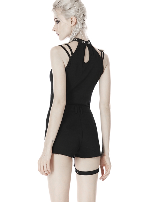 Punk Black Oblique Zipper Irregular Shorts With Side Bag