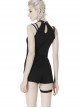 Punk Black Oblique Zipper Irregular Shorts With Side Bag