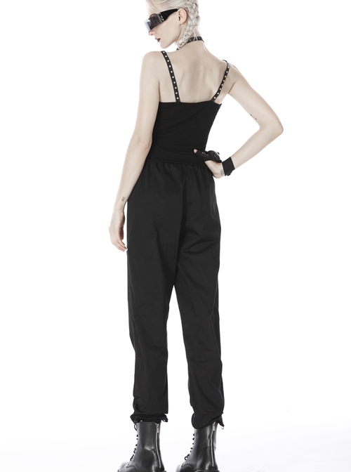 Punk Irregular Hollow Out Thigh Black Casual Trousers
