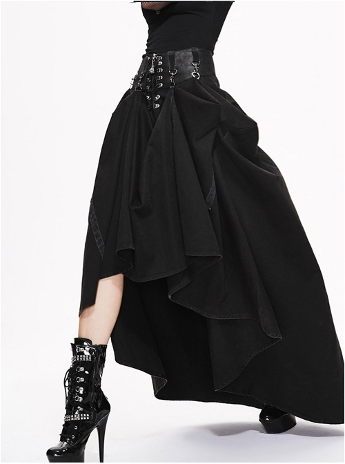 Steampunk Black High Waist Gothic Skirt Two Ways Wear