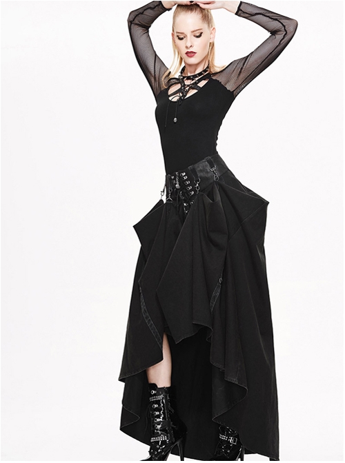 Steampunk Black High Waist Gothic Skirt Two Ways Wear