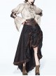 Steampunk Brown Vintage Lace-up Waistband High Waist A-line Big Hem Long Skirt