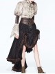 Steampunk Brown Vintage Lace-up Waistband High Waist A-line Big Hem Long Skirt
