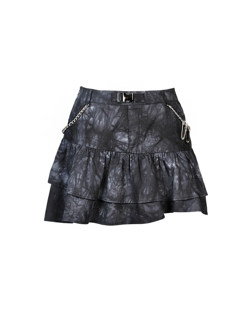 Punk Pins Chain Tie-dye Black Short Skirt