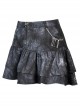 Punk Pins Chain Tie-dye Black Short Skirt