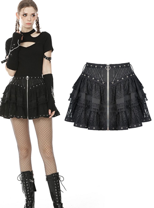Metal Black Lace Harajuku Punk Subculture Short Skirt - Magic Wardrobes