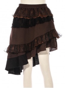 Steampunk Medieval High Waist Lace Ruffle Stitching Irregular Hem Short Skirt