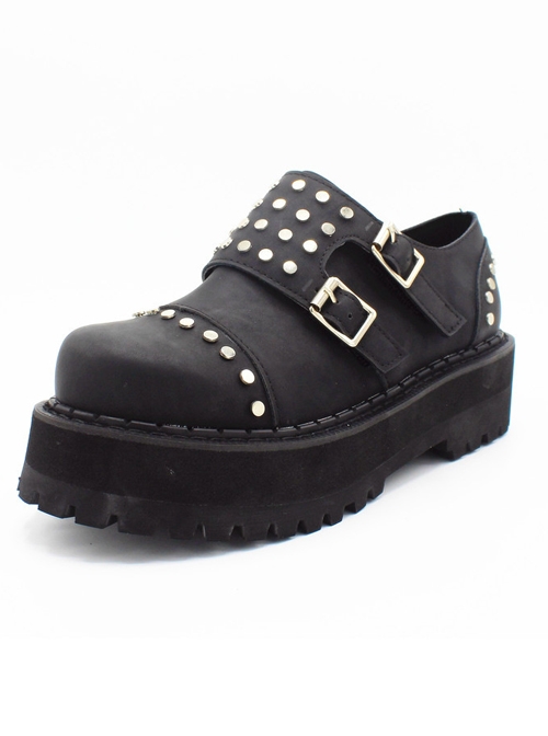Steampunk Gothic Black Thick Soles Rivet Women's Round-toe Velcro Platform Shoes