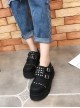 Steampunk Gothic Black Thick Soles Rivet Women's Round-toe Velcro Platform Shoes