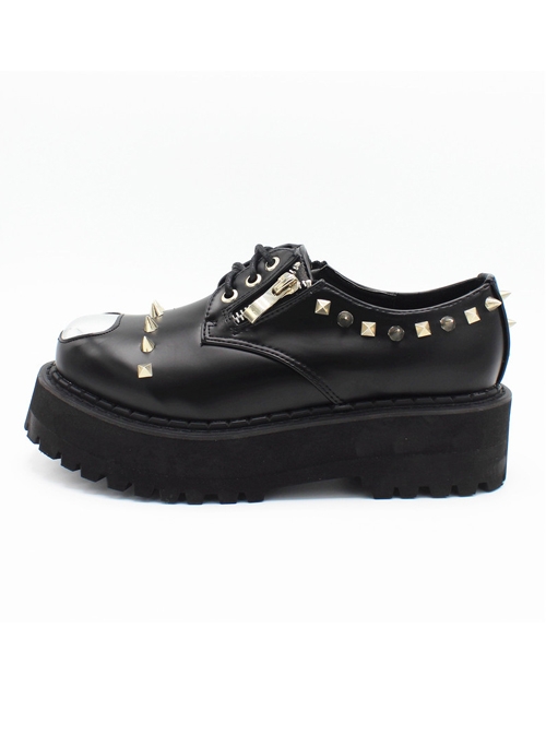 Punk Gothic Rivet And Zipper Black Women's Round-toe Platform Shoes