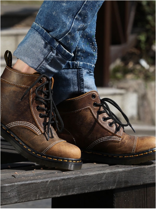 Steampunk Brown Retro Crack Leather Men's Martin Boots