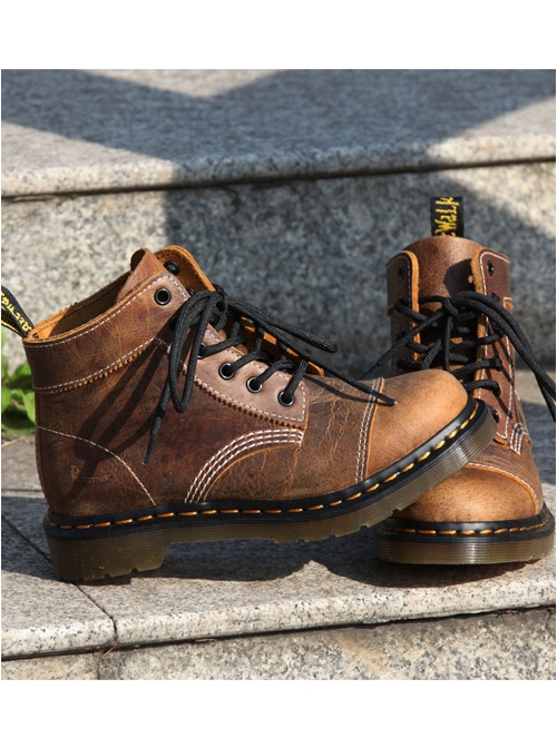 Steampunk Brown Retro Crack Leather Men's Martin Boots