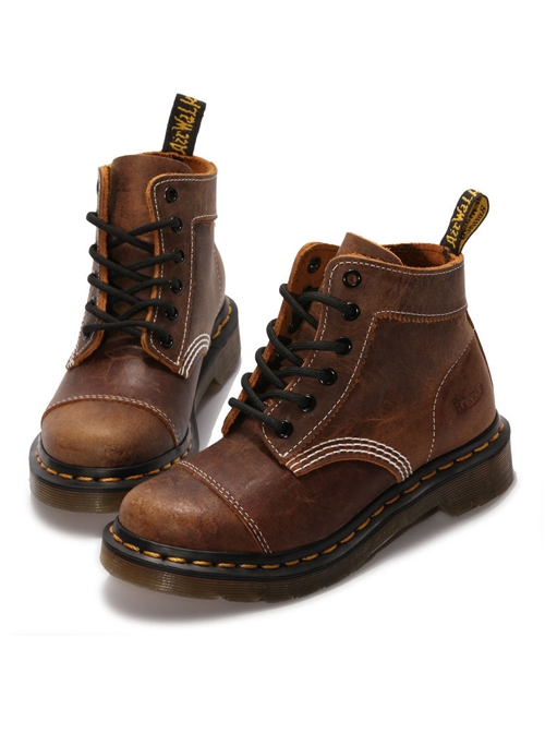 Steampunk Brown Retro Crack Leather Women's Martin Boots