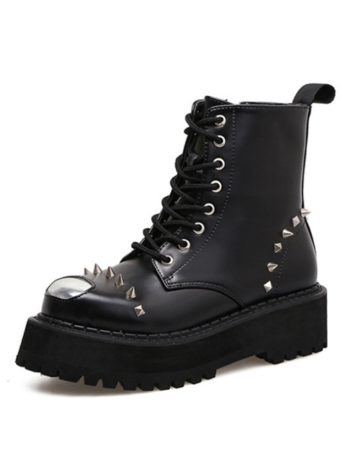 Black Rivet Punk Thick Sole Women's Round-toe Martin Boots