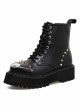 Black Rivet Punk Thick Sole Women's Round-toe Martin Boots