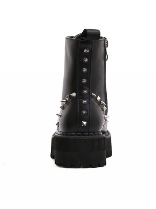 Black Rivet Punk Thick Sole Women's Round-toe Martin Boots