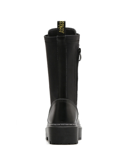 Punk Black Zipper High-top Thick Sole Women's Round-toe Middle Barrel Boots