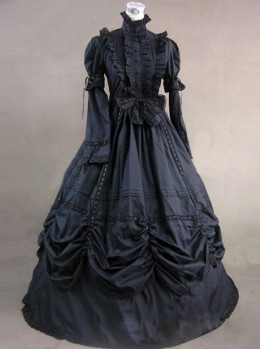 Classic Black High Collar Gothic Victorian Short Sleeve Long Dress