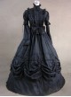 Classic Black High Collar Gothic Victorian Short Sleeve Long Dress