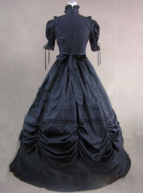 Classic Black High Collar Gothic Victorian Short Sleeve Long Dress - Magic  Wardrobes