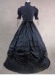 Classic Black High Collar Gothic Victorian Short Sleeve Long Dress