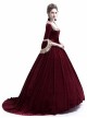 Victorian Velvet Marie Antoinette Queen Wine Red Theatrical Ball Dress
