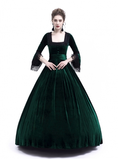 Victorian Green Velvet Marie Antoinette Queen Theatrical Ball Dress