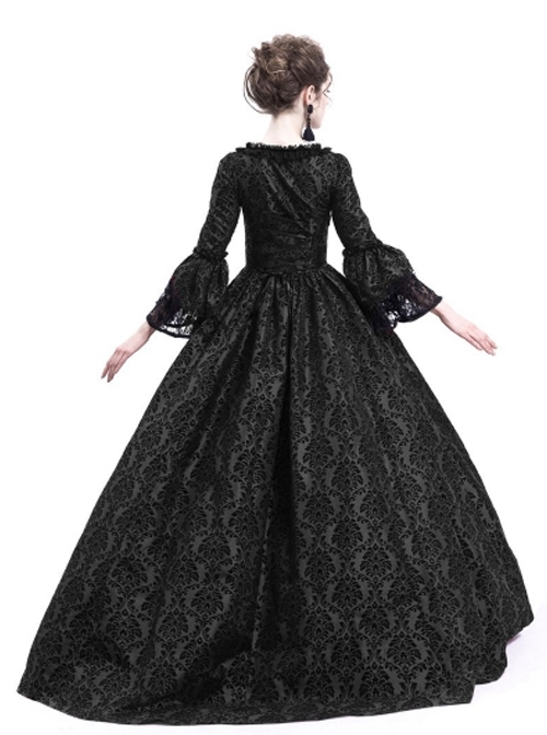Gothic Victorian Black Square-neck Masked Ball Dress