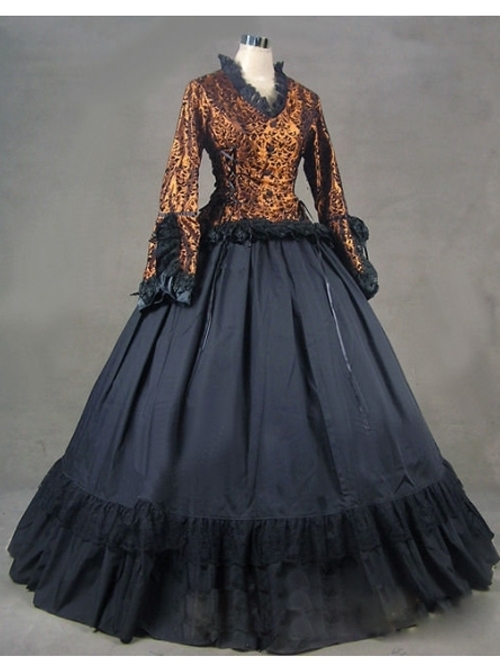 Vintage Romantic Gothic Long Trumpet Sleeves Victorian Dress